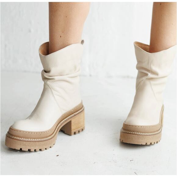 Free People Mel Slouch Ankle Boots Creme Bone Leather Size 9 NIB Chunky Platform - Picture 1 of 14